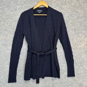 VTG Brooks Brothers Lambswool Cable‎ Knit Open Cardigan Sweater Medium Belted